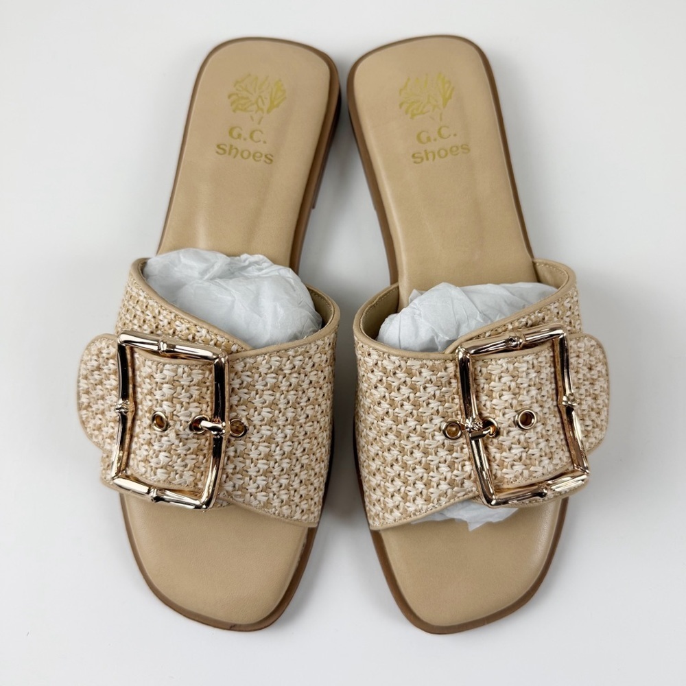 GC Shoes Indie Sandals Womens 8 Natural Beige Slip On Slides Good Choice NEW